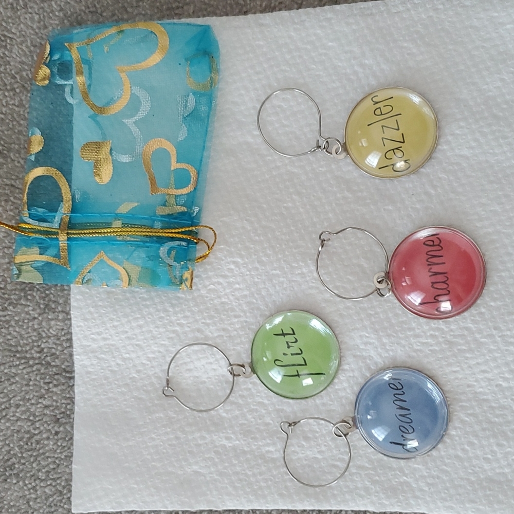 NWOT, Wine Glass Charms, Set of 4, Sassy, Beaded